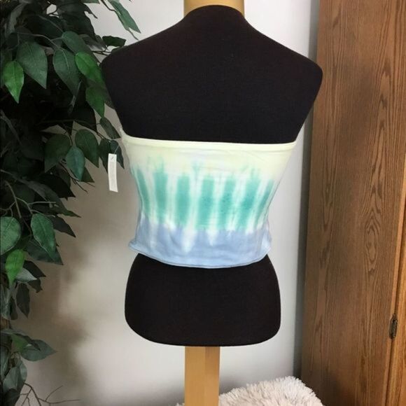 SO bandeau tube top Juniors Large yellow aqua tie‎ dye new with tags - Picture 2 of 10